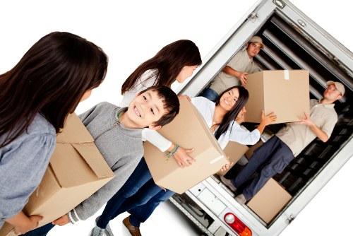 Moving boxes and furniture prepared for removals to Edinburgh