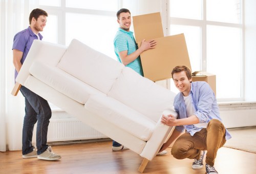 Office furniture and equipment prepared for a local commercial move