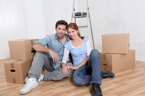 Commercial office move with labelled boxes and equipment